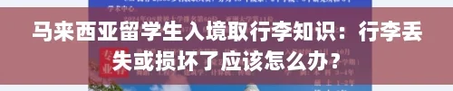 马来西亚留学生入境行李丢失或损坏应该怎么处理？